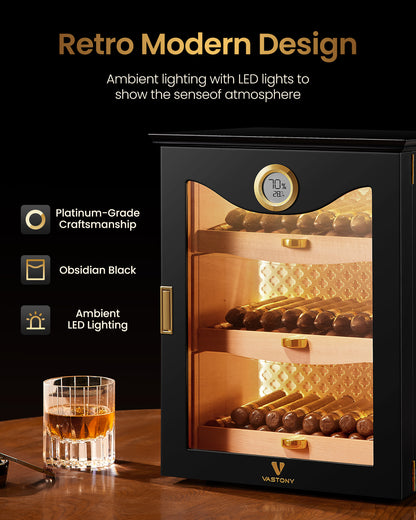 LED Backlit Cigar Humidor for the Discerning Aficionado-Black