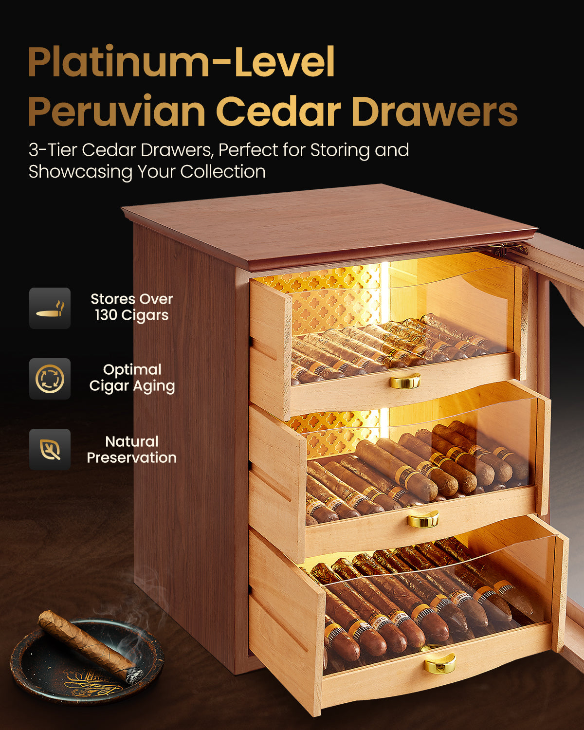 LED Backlit Cigar Humidor for the Discerning Aficionado-Brown