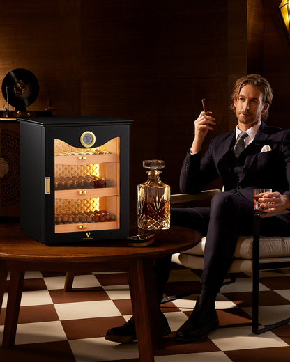 LED Backlit Cigar Humidor for the Discerning Aficionado-Black