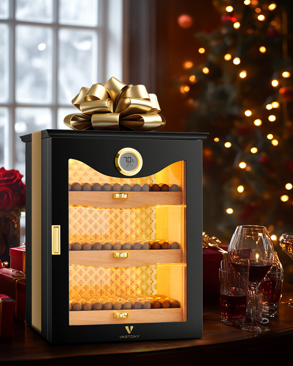 LED Backlit Cigar Humidor for the Discerning Aficionado-Black