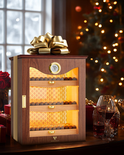 LED Backlit Cigar Humidor for the Discerning Aficionado-Brown